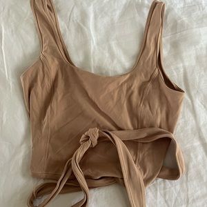 Lulu lemon nude yoga crop top with tie, size 4